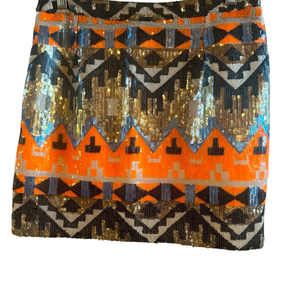 Sequin Aztec Mini Skirt in Gold and Orange - Picture 5 of 9